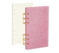 PATIKIL 6 Ring Binder Notebook Cover, A6 Glitter Acrylic Binder Notebook 2 Gold Metal Round Rings with 90 Sheets Lined Inner Papers for Travel Office Planner Budget, Pink
