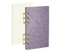 PATIKIL 6 Ring Binder Notebook Cover, A6 Glitter Acrylic Binder Notebook 2 Gold Metal Round Rings with 90 Sheets Lined Inner Papers for Travel Office Planner Budget, Purple