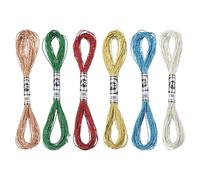 PATIKIL 6 Skeins Embroidery Floss, Metallic Embroidery Thread Nylon Threads Bracelets String for Cross-Stitch Hand Embroidery, Blue/Dark Green/Red/Light Gold/Bronze/Silver