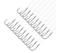 PATIKIL 6# Small Fishing Hooks with 36cm Line, 20Pcs 0.48x0.31 Inch Double Hook Rigs with Barbs Fishing Hook on Nylon Line for Freshwater, Silver Tone
