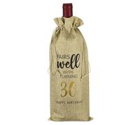 PATIKIL 6 x 14 Inch 30th Birthday Gift Wine Bottle Bag, 1 Pack Reusable Decorations Wine Bag with Drawstring for Friends Shower Favors Party, Beige
