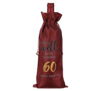 PATIKIL 6 x 14 Inch 60th Birthday Gift Wine Bottle Bag, 1 Pack Reusable Decorations Wine Bag with Drawstring for Friends Shower Favors Party, Red
