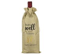 PATIKIL 6 x 14 Inch 80th Birthday Gift Wine Bottle Bag, 1 Pack Reusable Decorations Wine Bag with Drawstring for Friends Shower Favors Party, Beige