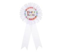 PATIKIL 6" x 3" Birthday Award Ribbon, Award Ribbon Birthday Badge Tinplate Badge for Adults Women Party Decorations Celebration Accessory, White
