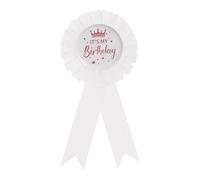 PATIKIL 6" x 3" Birthday Ribbon Pin, It's My Birthday Pin Fabric Tinplate Badge Brooch for Party Decoration Celebration Accessory, White