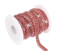 PATIKIL 6 Yards Rhinestone Chain Roll, 3 Rows Crystal Close Chain Bling Sewing Trim Strip for Clothing Crafts, DIY Costume Decoration, Bag Rim Embellishment, Silver/Red
