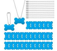 PATIKIL 60 Pcs Blank Dog Tags Set, Including 30 Pcs Aluminum Metal Stamping Bone Shape Label 30 Pcs Ball Steel Chain for DIY Decor Laser Engraving Necklace, Lake Blue