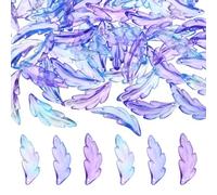 PATIKIL 60Pcs Acrylic Leaf Beads, 40 x 14 mm Translucent Frosted Feather Pendants Spacer Bead Charms for DIY Jewelry Making Bracelets Necklace (Blue Purple)