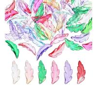 PATIKIL 60Pcs Acrylic Leaf Beads, 40 x 14 mm Translucent Frosted Feather Pendants Spacer Bead Charms for DIY Jewelry Making Bracelets Necklace (Multicolor)