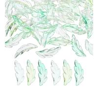 PATIKIL 60Pcs Acrylic Leaf Beads 40 x 14 mm Translucent Frosted Feather Pendants Spacer Bead Charms for DIY Jewelry Making Bracelets Necklace (Yellow Green)