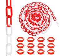 PATIKIL 65.6Ft Plastic Chain Barrier, Safety Link Chain Stanchion with Traffic Cones Connector for Crowd Control at Driveway Elevator Parking Lot, Red White