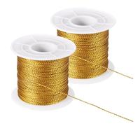 PATIKIL 656 Feet / 218 Yard Metallic Cord Tinsel Ornament String, 1mm Tag Cord Non Stretch Twine Thread for Gift Wrapping Craft Jewelry Making, Gold 2 Spool
