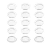PATIKIL 65mm Circular Air Vents, 15 Pcs Round Mesh Hole Flat Soffit Vents Stainless Steel Dual Panel Round Mesh Hole Louver for Bathroom Kitchen Wardrobes Shoe Sundry Cabinets, White