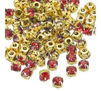 PATIKIL 6mm Claw Sew on Rhinestones Crystals, 100 Pcs Glass Metal Flatback Base Flower Claw Gems Crafts Sewing for Shoes Dress Clothes Needlework Belt Sewing Accessories, Red