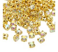 PATIKIL 6mm Claw Sew on Rhinestones Crystals, 100 Pcs Glass Metal Flatback Base Flower Claw Gems Crafts Sewing for Shoes Dress Clothes Needlework Belt Sewing Accessories, White AB
