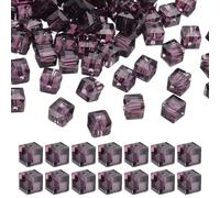 PATIKIL 6mm Crystal Glass Cube Beads, 100 Pcs Square Glass Beads Loose Glass Beads for Multi Cord Bracelet Jewelry Making Necklace Earrings Decorations, Dark Purple