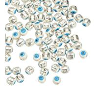 PATIKIL 6mm Enamel Evil Eye Beads, 100 Pcs Turkish Evil Eye Beads Silver Plated Evil Eye Charms Bulk Alloy Spacer Round Bead for DIY Art Craft Bracelet Necklace Earrings Making, White