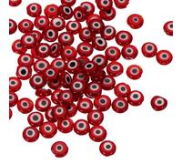 PATIKIL 6mm Flat Evil Eye Beads, 100 Pcs Turkish Evil Eye Charm Round Shape Spacer Beads Pendant Connector for DIY Art Craft Bracelet Necklace Earrings Making, Red