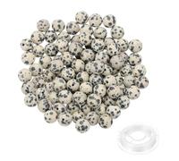 PATIKIL 6mm Natural Stone Beads, 200pcs Loose Round Gemstone Genuine Real Stone Spacer Crystal Beads with Crystal Stretch Cord for Jewelry Making DIY Charm Bracelets, Green Black