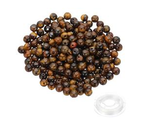 PATIKIL 6mm Natural Stone Beads, 200pcs Loose Round Gemstone Genuine Real Stone Spacer Crystal Beads with Crystal Stretch Cord for Jewelry Making DIY Charm Bracelets, Pale Grey Black