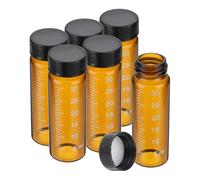 PATIKIL 6pcs 30ml Small Brown Glass Vials with Black Screw Cap, Borosilicate Glass Graduated Sample Bottles for Solid Liquid Powder Storage