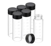 PATIKIL 6pcs 30ml Small Clear Glass Vials with Black Screw Cap, Borosilicate Glass Graduated Sample Bottles for Solid Liquid Powder Storage
