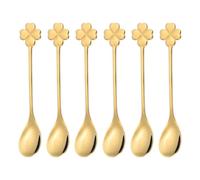 PATIKIL 6pcs Coffee Spoons, Four Leaf Grass Tea Spoons 304 Stainless Steel Teaspoons Small Cute for Stirring Espresso Coffee Bar Tableware Dessert Flatware Tea Party, Gold