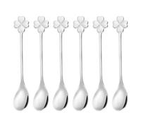 PATIKIL 6pcs Coffee Spoons, Four Leaf Grass Tea Spoons 304 Stainless Steel Teaspoons Small Cute for Stirring Espresso Coffee Bar Tableware Dessert Flatware Tea Party, Silver