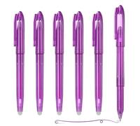 PATIKIL 6Pcs Erasable Gel Pens, 0.5mm Fine Point Heat Erasable Marking Pen with Cap Smooth Writing Fabric Markers for Sewing Drawing Writing Planner, Purple Ink