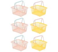 PATIKIL 6PCS Mini Shopping Basket, Small Plastic Basket Mini Storage Basket Grocery Tiny with Handles Organizer Filtered Water for Organizing Toys Eggs Fruits Snacks,Pink Yellow