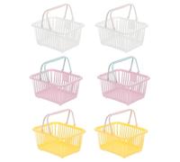 PATIKIL 6PCS Mini Shopping Basket, Small Plastic Basket Mini Storage Basket Grocery Tiny with Handles Organizer Filtered Water for Organizing Toys Eggs Fruits Snacks,White Purple Yellow