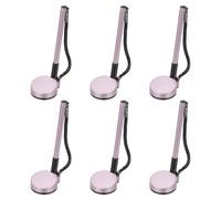 PATIKIL 6Pcs Secure Pen with Adhesive Chain and Security Pen Holder, Reception Counter Pens Desktop Pen Black Ink Refills for Desk Workplace Office Home Supplies, Round Base, Purple