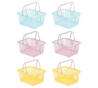 PATIKIL 6PCS Small Plastic Basket,Mini Storage Basket Grocery Tiny Shopping Baskets with Handles Organizer Filtered Water for Organizing Toys Eggs Fruits Veggies Snacks,Blue Purple Yellow