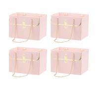 PATIKIL 6x4x4 Inch Flower Paper Gift Bag, 4PCS Box Storage Florist Supplies Bouquet HandBag Gift Wrap Paper with 8Metal Chains for Wedding Birthday Party, Pink