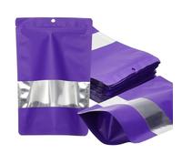PATIKIL 7.09x10.24 in Stand Up Pouch Bags, 60 Pack Resealable Matte Metallic Aluminum Foil Bags Pouches with Clear Window and Zip for Food Storage Snack Packaging, Purple