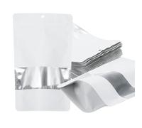 PATIKIL 7.87x11.81 in Stand Up Pouch Bags, 60 Pack Resealable Matte Metallic Aluminum Foil Bags Pouches with Clear Window and Zip for Food Storage Snack Packaging, White
