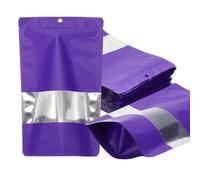 PATIKIL 7.87x11.81 in Stand Up Pouch Bags, 60 Pack Resealable Matte Metallic Aluminum Foil Bags Pouches with Clear Window and Zip for Food Storage Snack Packaging, Purple