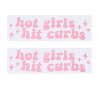 PATIKIL 7.99"x2.56" Hot Girls Hit Curbs Vinyl Decal, 2pcs Rearview Mirror Stickers for Water Bottles Laptops Cars Bumper Window Glass, Pink