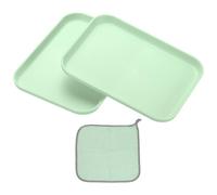 PATIKIL 7.9x5.9 Plastic Tray, 2 Pack Rectangular Plates Small Food Tray Wheat Plates Dishes Reusable Dessert Plate Trays with Cloth for Cake Fruits Salad Cupcake Steak Serving Green