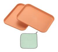 PATIKIL 7.9x5.9 Plastic Tray, 2 Pack Rectangular Plates Small Food Tray Wheat Plates Dishes Reusable Dessert Plate Trays with Cloth for Cake Fruits Salad Cupcake Steak Serving Orange