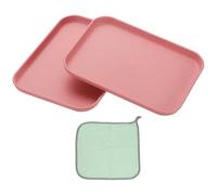 PATIKIL 7.9x5.9 Plastic Tray, 2 Pack Rectangular Plates Small Food Tray Wheat Plates Dishes Reusable Dessert Plate Trays with Cloth for Cake Fruits Salad Cupcake Steak Serving Pink