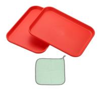 PATIKIL 7.9x5.9 Plastic Tray, 2 Pack Rectangular Plates Small Food Tray Wheat Plates Dishes Reusable Dessert Plate Trays with Cloth for Cake Fruits Salad Cupcake Steak Serving Red