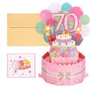 PATIKIL 70th Birthday Card, Pop-Out Birthday Card Funny Happy Birthday Card Sweet 3D with Greeting Card and Envelope for Women Girl Boy Mom Gift Best Friend Decoration, Pink