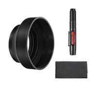 PATIKIL 77mm Rubber Camera Lens Hood, Collapsible in 3 Steps Black Universal Sun Shade Shield with Fiber Cleaning Cloth Cleaning Pen