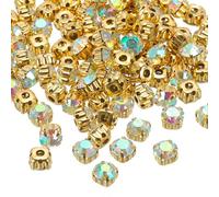 PATIKIL 7mm Claw Sew on Rhinestones Crystals, 100 Pcs Glass Metal Flatback Base Flower Claw Gems Crafts Sewing for Shoes Dress Clothes Needlework Belt Sewing Accessories, White AB