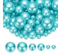 PATIKIL 8/14/20 mm Faux Pearls Beads, 150 Pcs No Hole Pearls Floating Beads for Vase Filler Centerpiece Decoration for Wedding Party Home Table Decor Floating Candle, Lake Blue