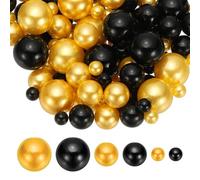 PATIKIL 8/14/20 mm Faux Pearls Beads, 150 Pcs No Hole Pearls Floating Beads for Vase Filler Centerpiece Decoration for Wedding Party Home Table Decor Floating Candle, Black/Gold