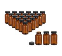PATIKIL 8.5oz/250ml Glass Packer Bottles, 24Pcs Round Wide Mouth Bottle Packer Bottles with Black Ribbed Lid for Reagent Liquids, Essential Oils, Perfume, Amber