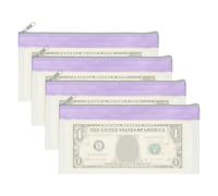 PATIKIL 8.5x4 Inch Money Bags with Zipper, 4Pcs Clear PVC Cash Deposit Bank Pouch Envelopes Check Wallet for Coin Cosmetics Invioce Bill, Purple