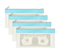 PATIKIL 8.5x4 Inch Money Bags with Zipper, 4Pcs Clear PVC Cash Deposit Bank Pouch Envelopes Check Wallet for Coin Cosmetics Invioce Bill, Blue